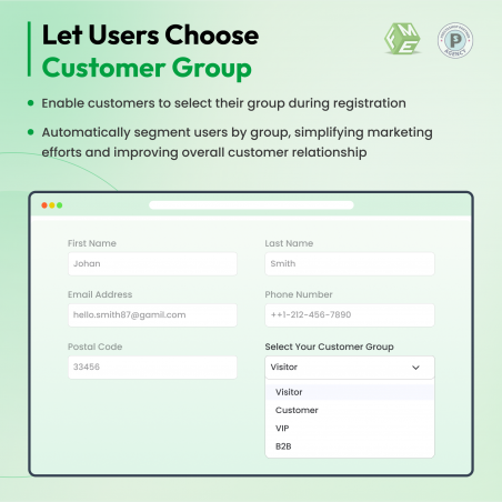 Users can choose customer group at time of registration