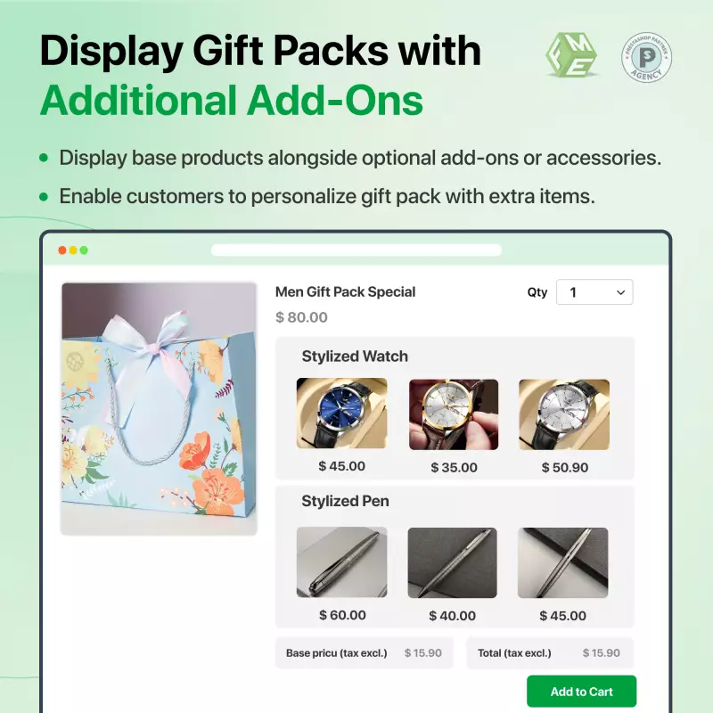 PrestaShop Gift Box Builder met add-ons