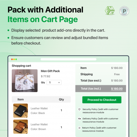 Pack with Additional Items on Cart Page