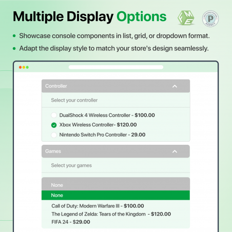 PrestaShop Custom Gaming Console Builder Display Options