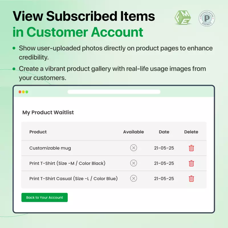 Prestashop Back in Stock Subscribed Products in My Account