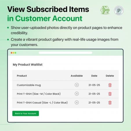 Prestashop Back in Stock Subscribed Products in My Account