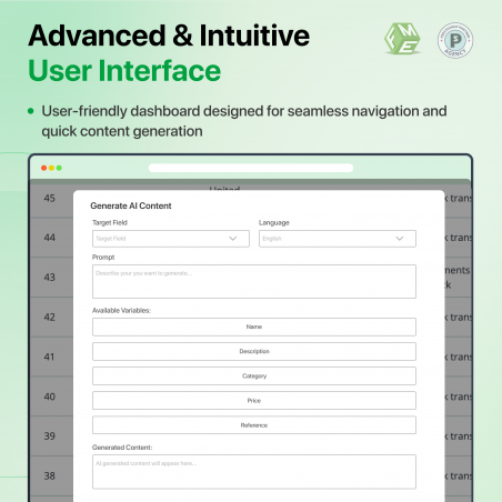 PrestaShop Advance AI Content Generator Module User Interface