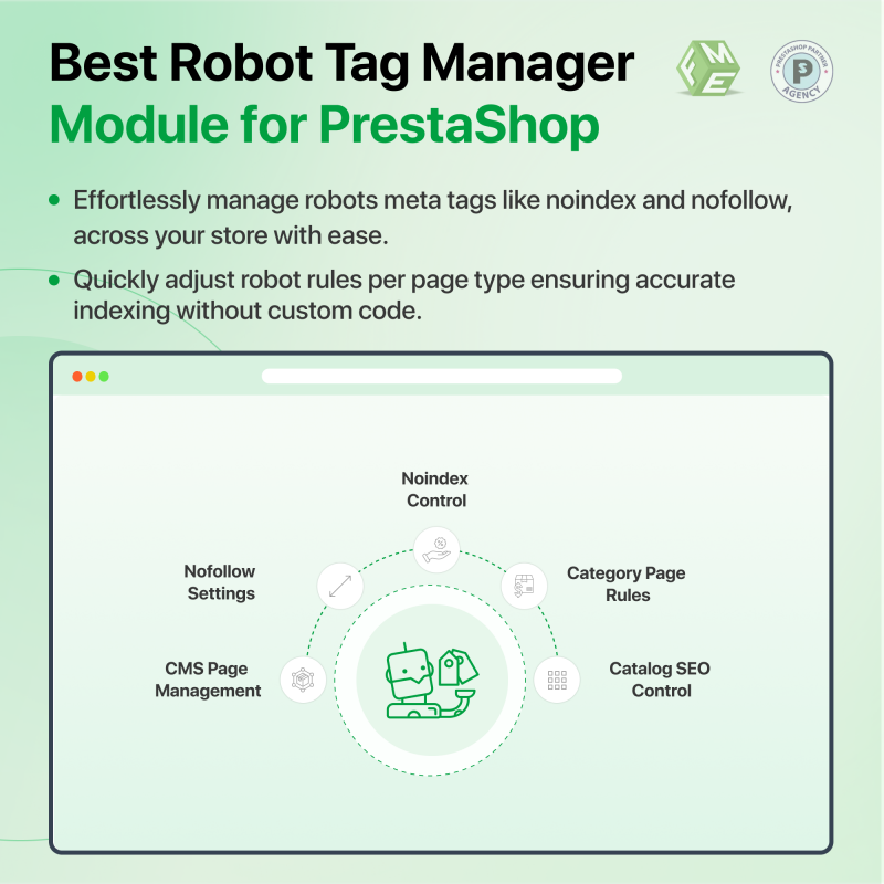 Marcas de robôs prestashop - NoFollow NoIndex Manager