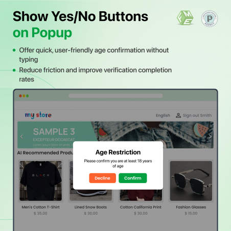 Prestashop Age Verification on Entry with Yes No Button
