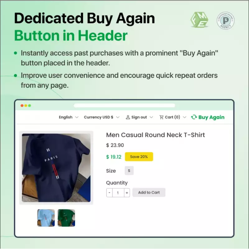 Buy Again Button in Header