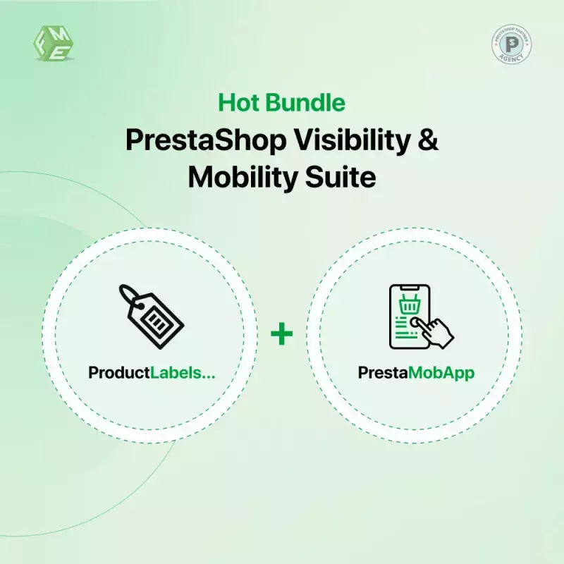 Suite PrestaShop Visibility & Mobility – Ensemble « Étiquettes de produits » + application mobile