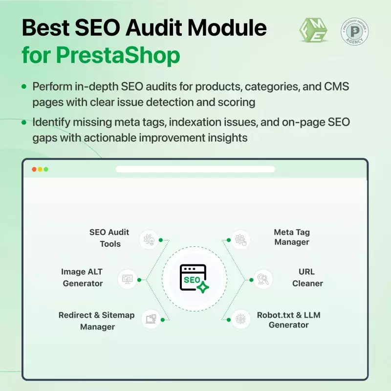 AI SEO Audit Module for PrestaShop | AI SEO Optimization & Automation Tool