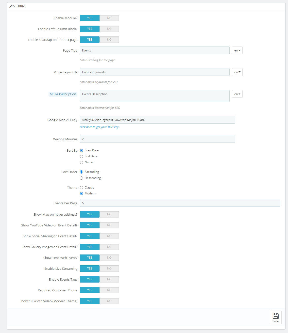 PrestaShop Events Modul