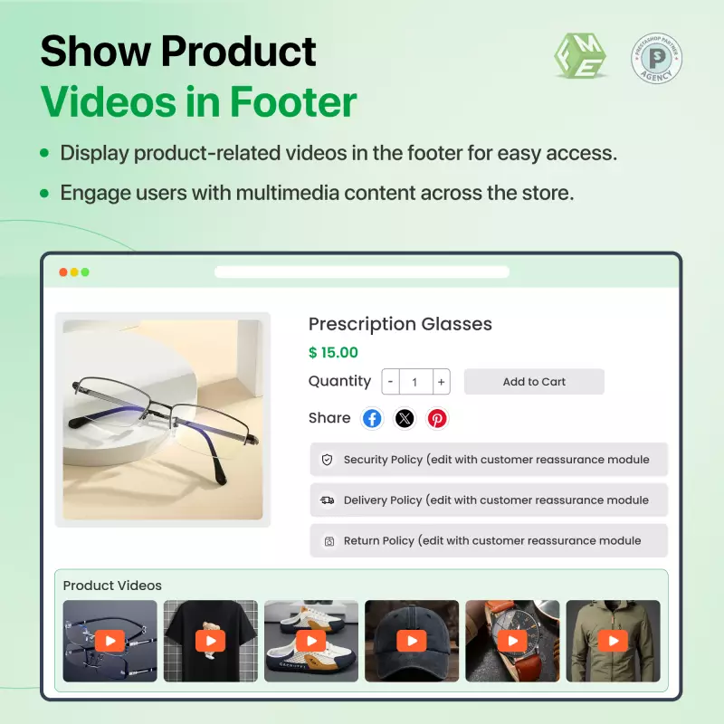Productvideo's weergeven in de footer