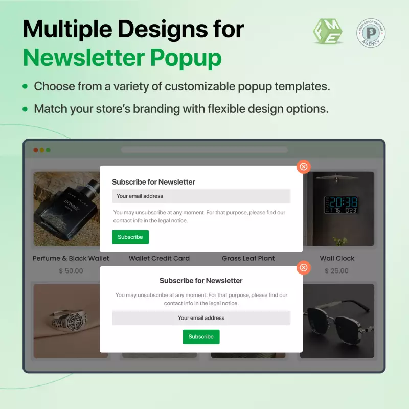 Multiple Designs for Newsletter Popup