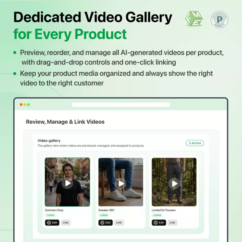 Galerie vidéo dédiée pour chaque produit