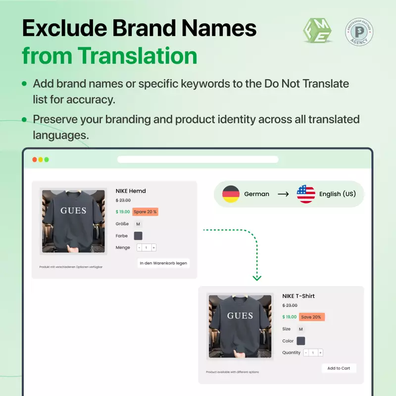 Excluir nombres de marca de la traducción