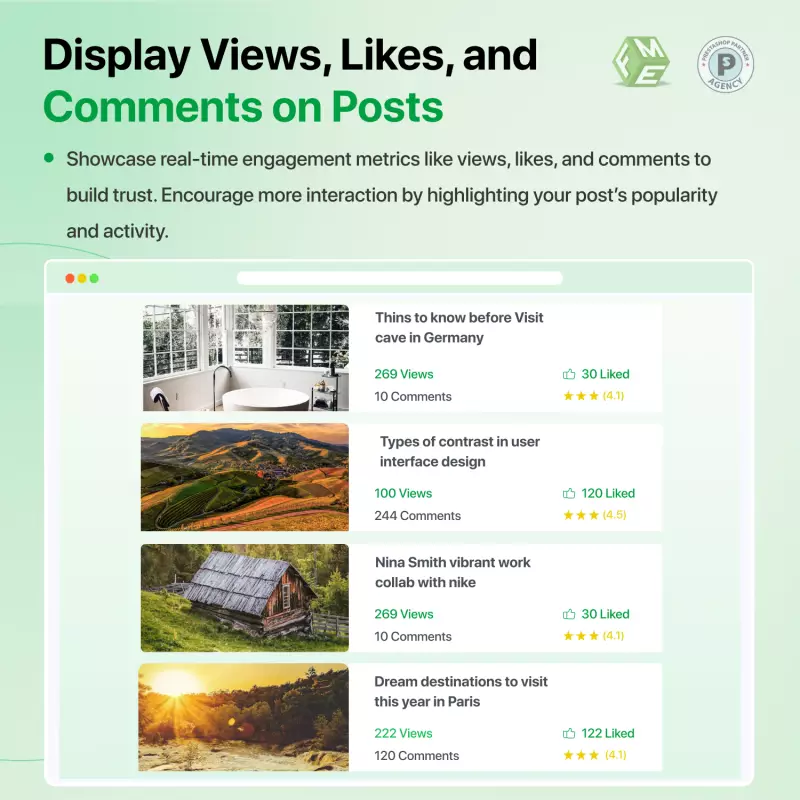 Zeigen Sie Aufrufe, Likes und Kommentare bei Blogbeiträgen an