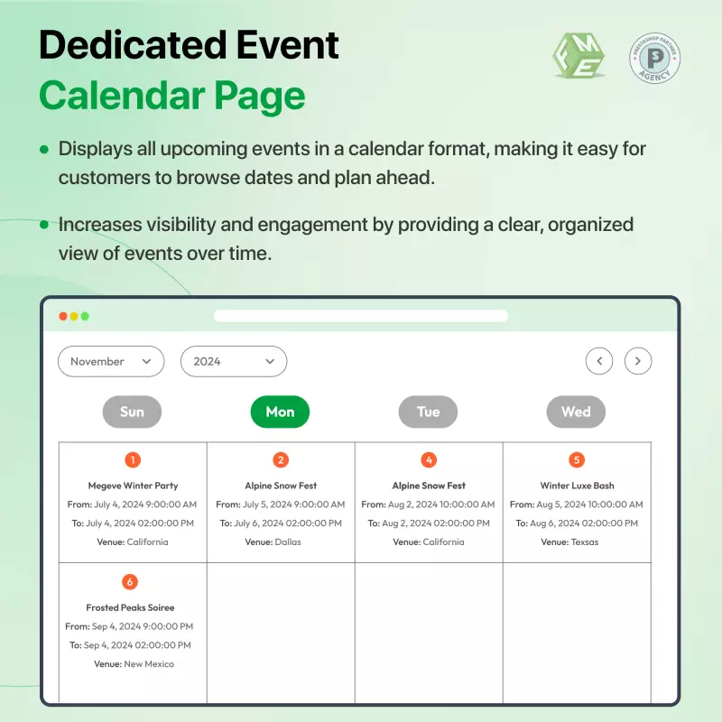 Visualizza gli eventi in una vista calendario
