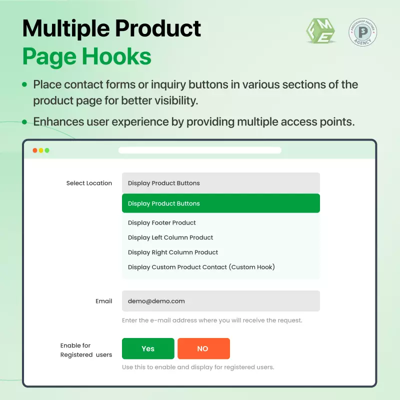 Vários hooks da página do produto